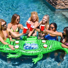 GoFloats Party Gator Floating Alligator with Cooler and Cup Holders, Over 6' Long   556077753
